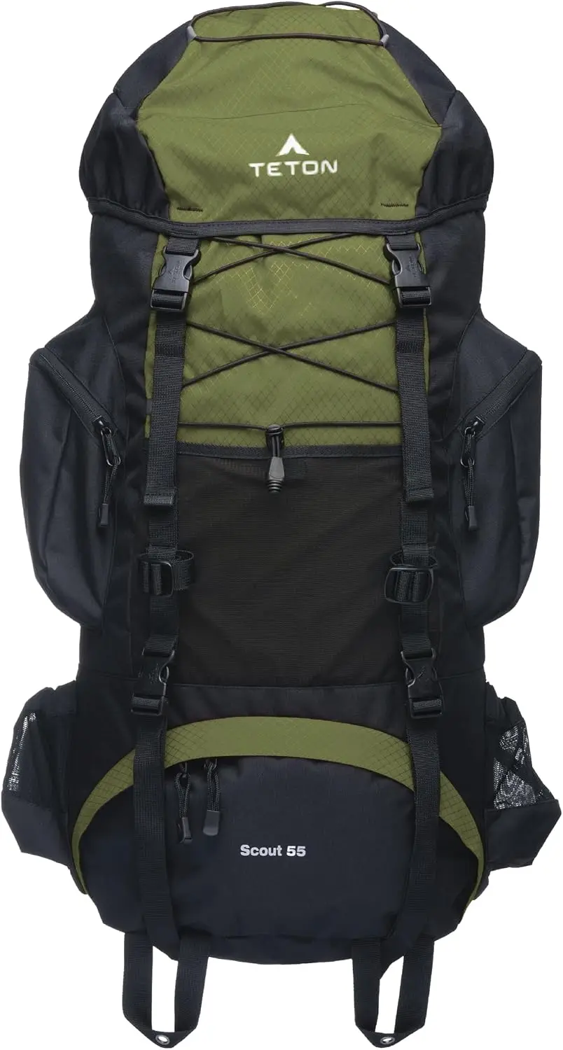 55L Scout Internal Frame Backpack for Hiking, Camping, Backpacking, Travel, Rain Cover Included, Olive