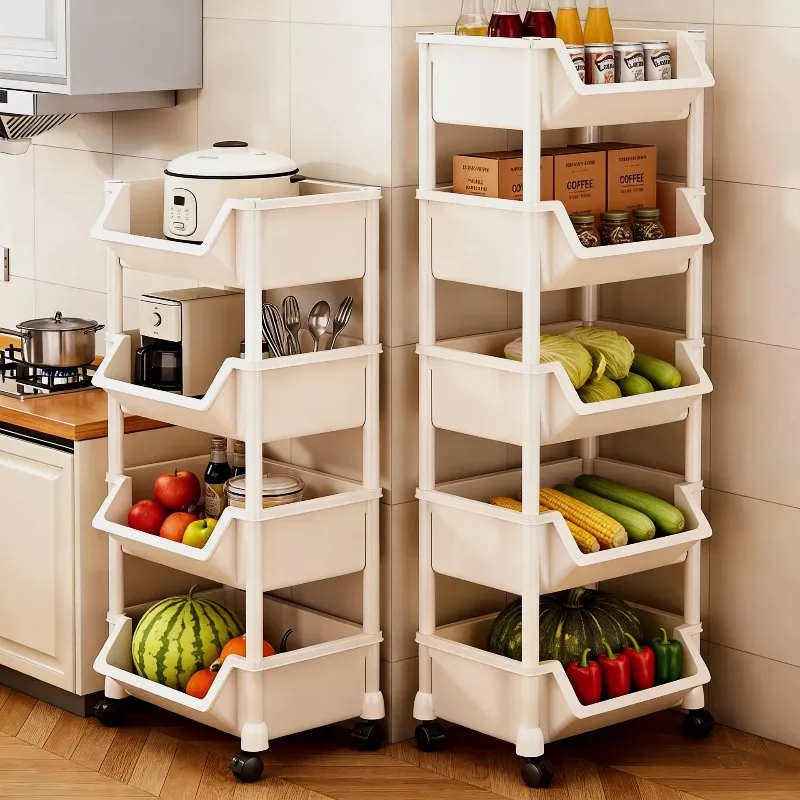 Kitchen Multifunctional Multi Layer Storage Rack Slim Standing Cart Fruits Vegetables Snacks Organizer Trolley Cart Storage Cart
