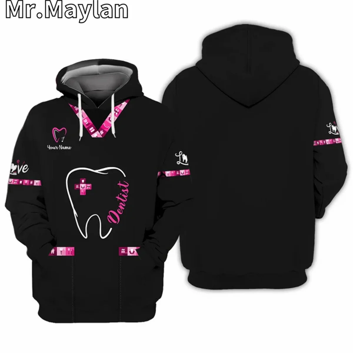 

Custom Dentist Pink Dental Clinic Uniform 3D Hoodie Men-Women Pullover Sweatshirt Hooded Jersey Tracksuit Outwear Coat A-188