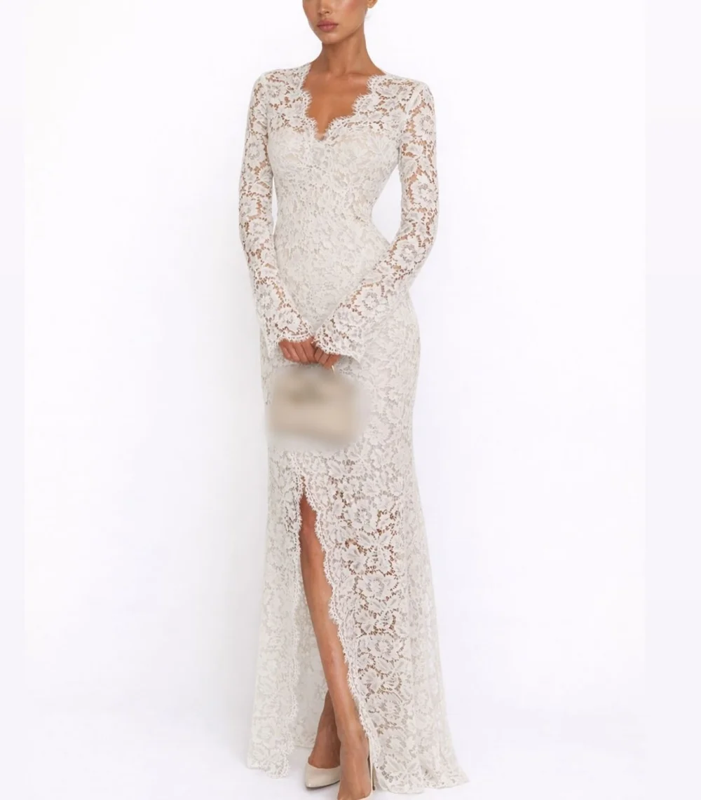 

Customized High Quality Elegant Evening Dress Lace V-neck Mermaid Long Dresses Bespoke Occasion Grace Modern Style Party Gown
