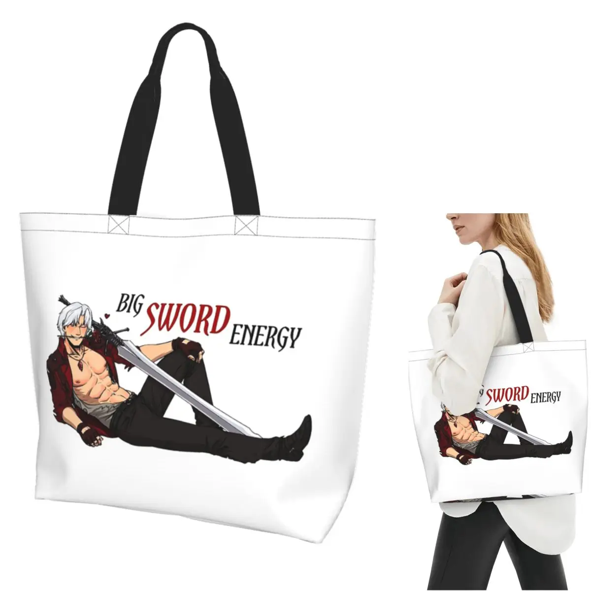 Devil May Cry Big Sword Energy Shopping Tote Bag Canvas Large Capacity Shoulder Bags Shopper Grocery Handbag for Women