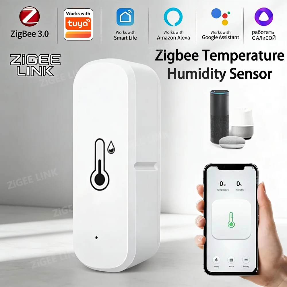 Zigbee Temperature Humidity Sensor Smart Home Thermometer Hygrometer Compatible With Alexa Home Assistant ZHA Zigbee2MQTT