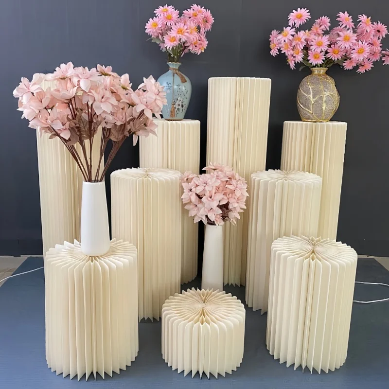 Folding Honeycomb Paper Roman Column Stand, Accordion Display Decor for Wedding Party, Birthday Dessert & Cake Table Centerpiece