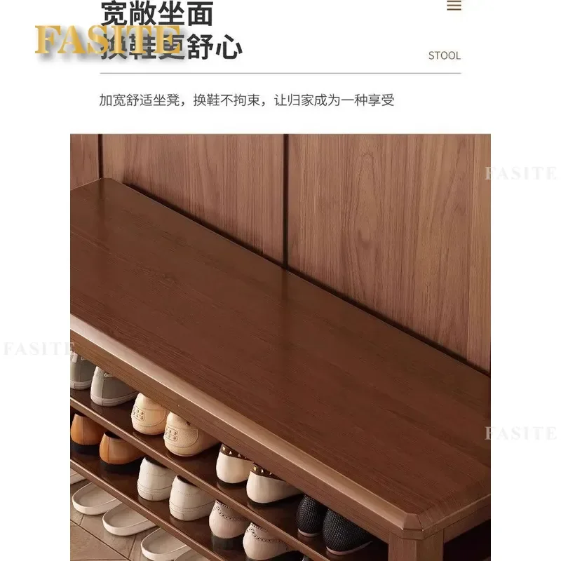 Solid Wood Shoe Changing Stool Narrow Entryway Bench Integrated Shoe Rack Storage Seat for Home Entrance Hallway Space Saving
