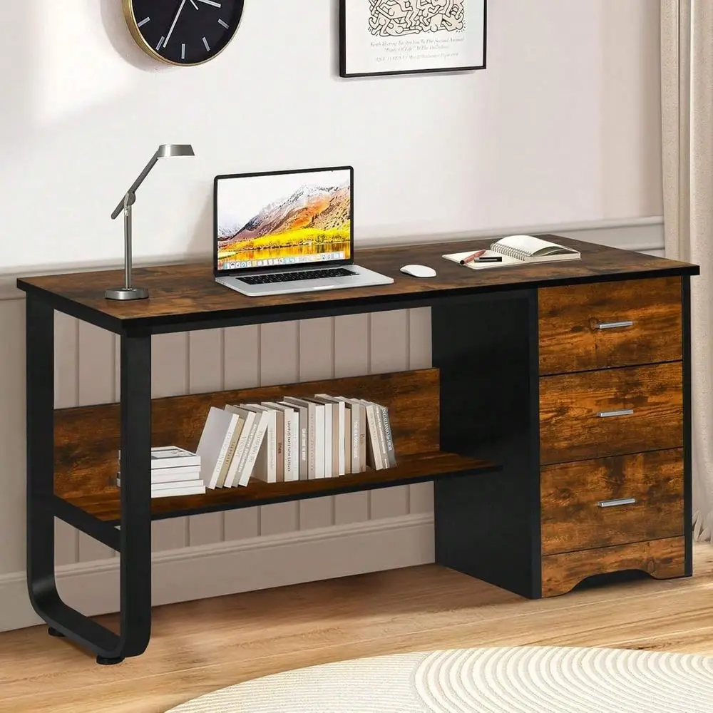 

standing desk l shaped desk tableHome Office Desk With 3 Drawers, Computer Desk For Bedroom, Study Desk For Kids With Bottom Sto