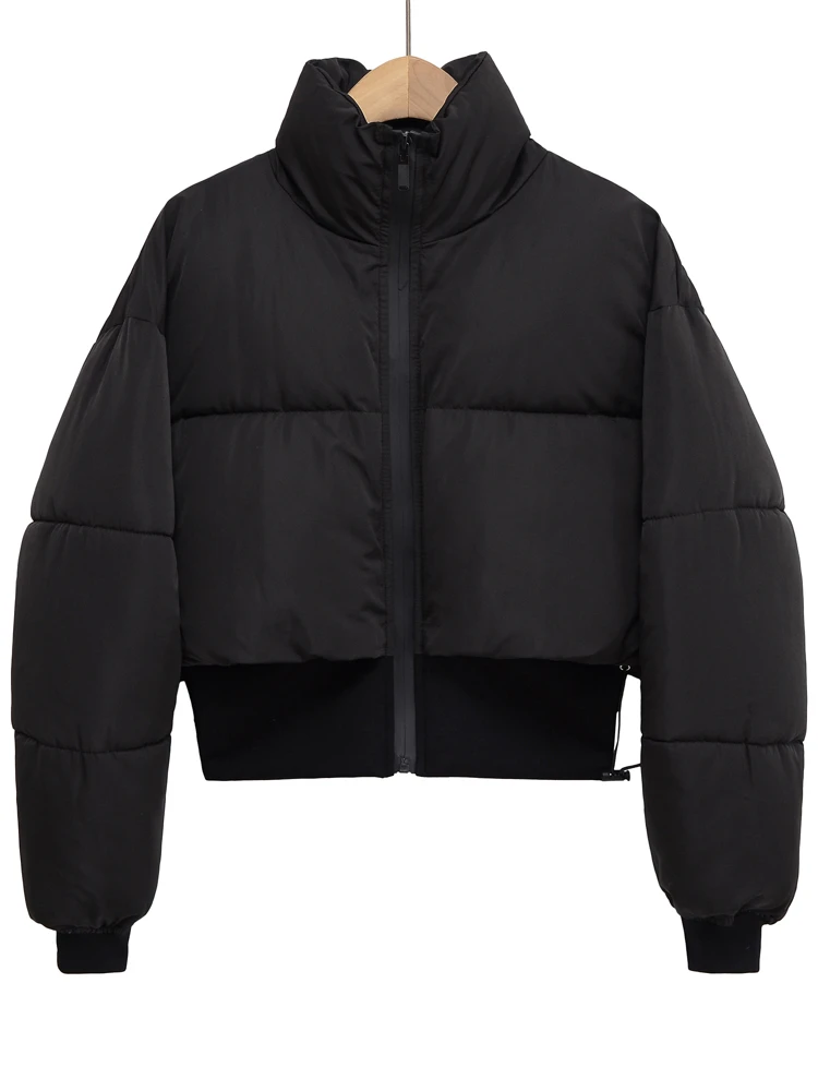 

Женское пальто, осенне-зимняя шикарная повседневная куртка с длинными рукавами, черная простая верхняя одежда на молнии с воротником-стойкой