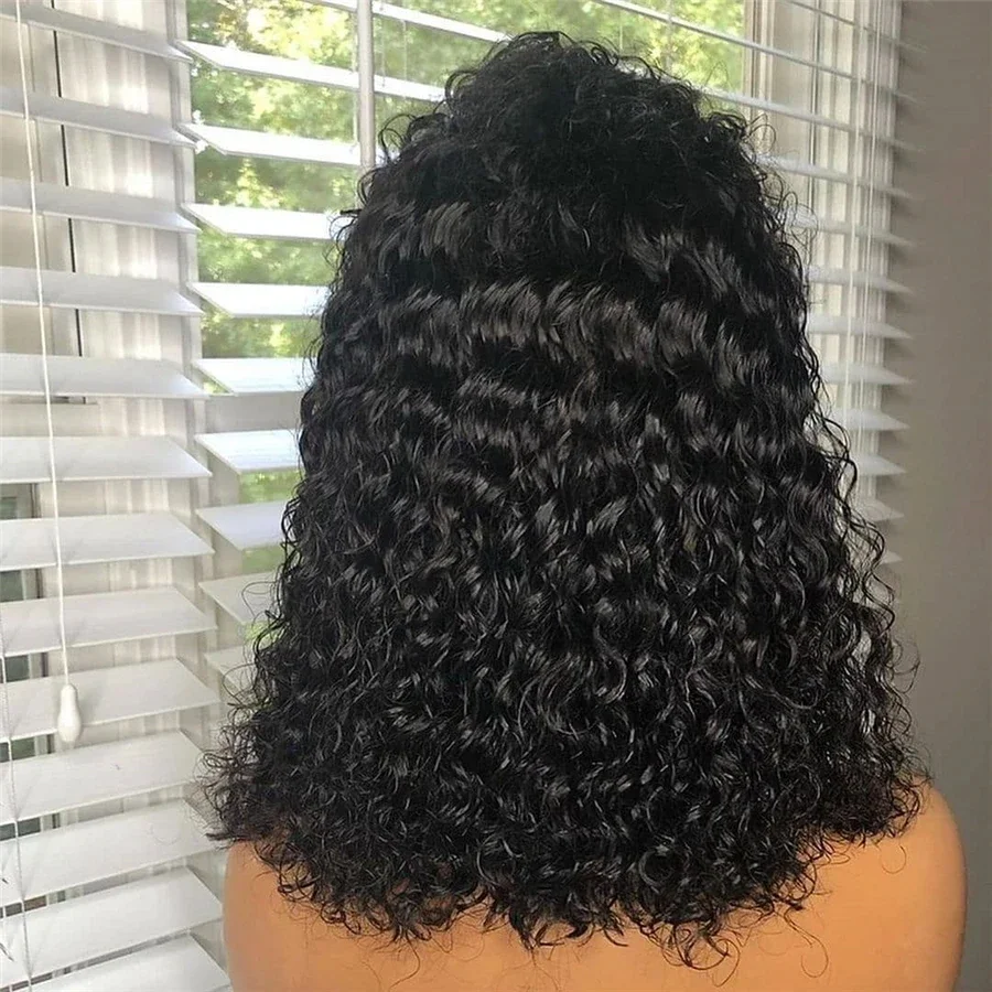 Peluca rizada negra suave para mujer, postizo de encaje frontal profundo de 26 pulgadas de largo y 180de densidad, con pelo de bebé predespuntado, sin pegamento, uso diario