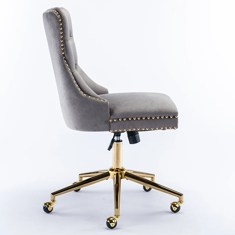 A&A Furniture Office Chair,Velvet Upholstered Tufted Button Home Office Chair with Golden Metal Base,Adjustable Desk Chair Swive