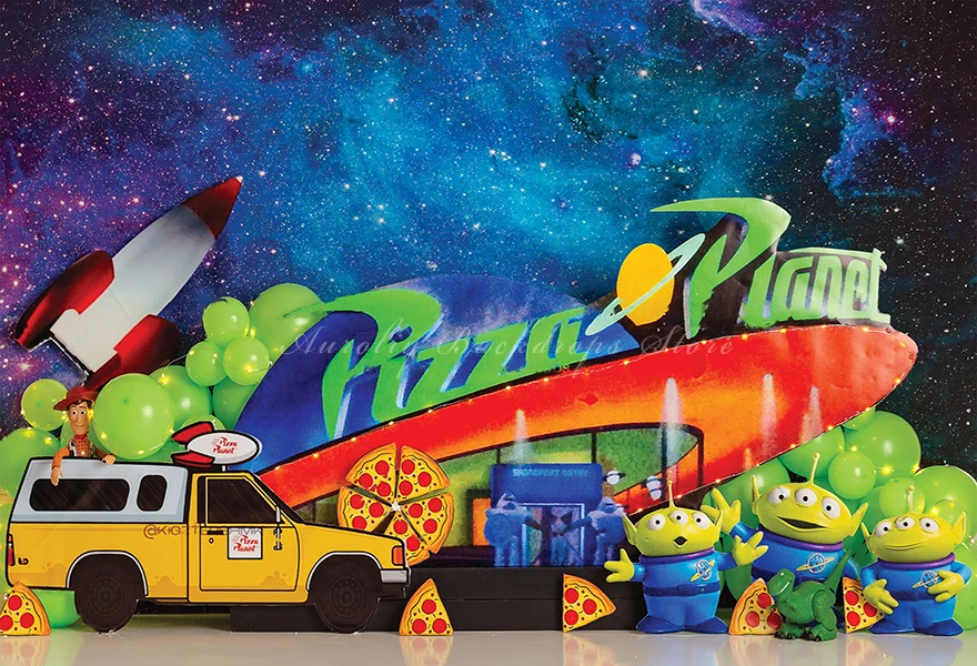 Pizza Planet Backdrop Kids Baby 1st Birthday Photocall Decors Child Boys Adult Cake Smash Photography Studio Backgrounds