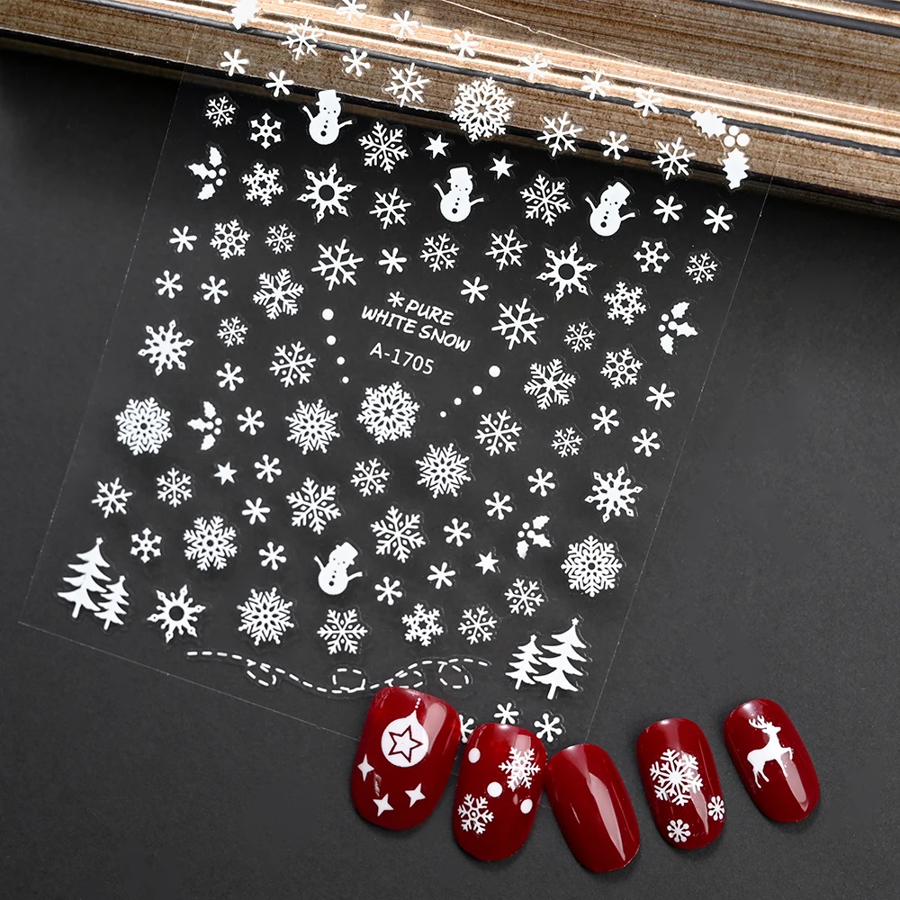 12 vellen 3D Kerst Witte Sneeuwvlokken Nail Stickers Multi Sneeuw Leuke Zelfklevende Nail Art Decal Manicure Winter Nieuwjaar decor