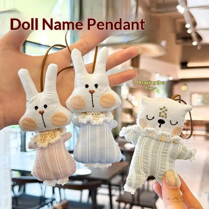 Handmade Cute Fabric Bunny Keychain Cartoon Pendant Practical Bag Charm For Backpack Car Rearview Mirror Ornament