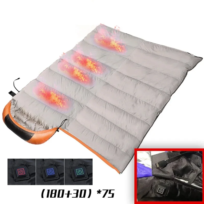 USB Envelope Cotton Sleeping Bag Outdoor Camping Adult Sleeping Bag Single Splicable Hooded Cotton Sleeping Bag Heating Mat