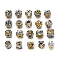5pcs/lot Round Cylinder Nepalese Buddhist Tibetan Silver/Gold Color Metal Loose Beads For Jewelry Making DIY Bracelet
