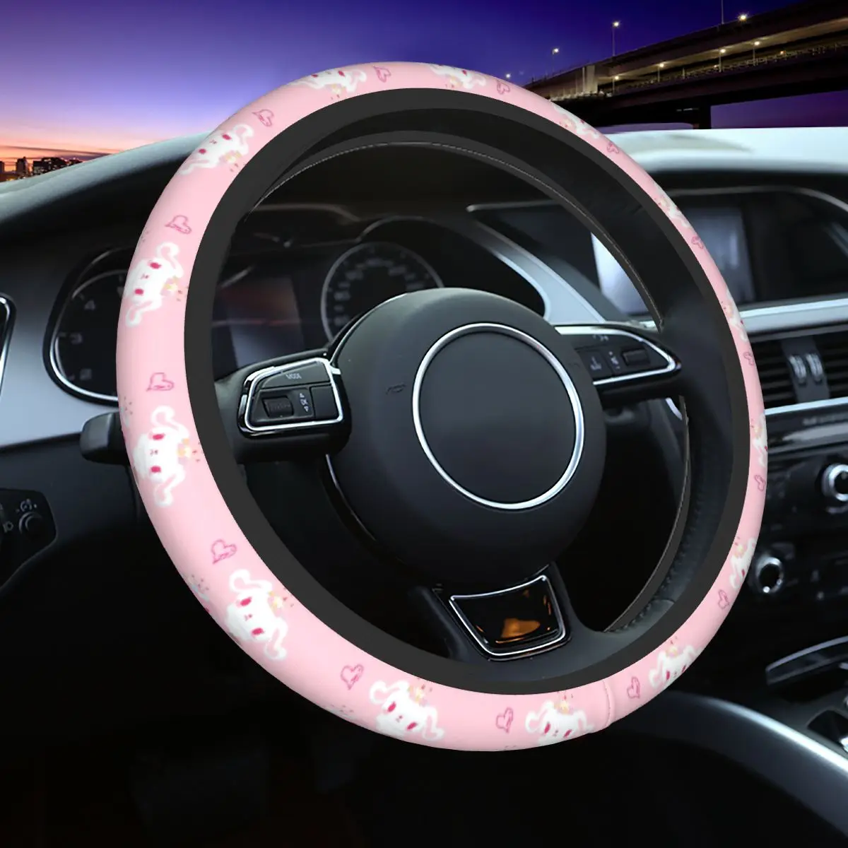 

Cute Sugarbunnies Car Steering Wheel Cover without Inner Ring Auto Accessories Print Car Covers Suite for 14.5-15Inches