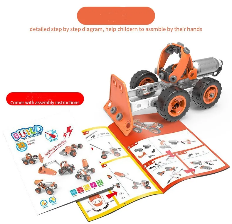 10 Models In One Disassemble Toy Car Soft Glue Assembly Engineering Car Children's Power DIY Screw Assembly Toy Building Blocks