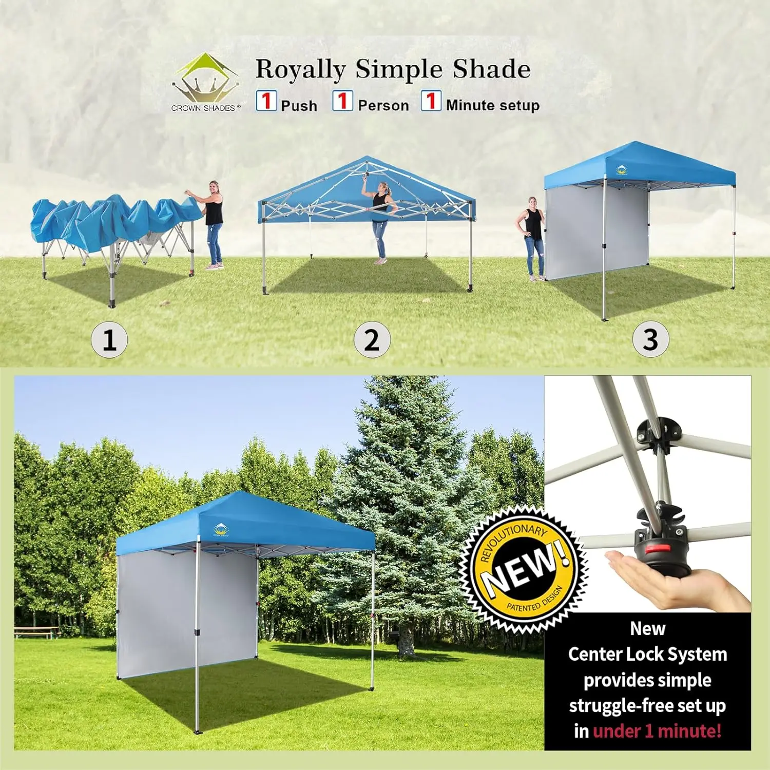 8x8 Pop Up Canopy with 1 Side Wall - Beach Tent with One Push Setup - Outdoor Sun Shade for Events, Parties, Camping(Sky Blue)