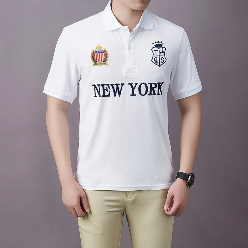 Men\'s polo shirt USA New York Royal short casual sport party high-end cotton embroidery luxury contrast color original design