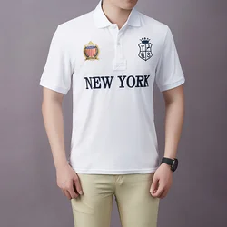 Polo de algodón para hombre, Camiseta corta informal, bordado de alta gama, color de contraste de lujo, diseño original, EE. UU., Nueva York Royal, fiesta deportiva