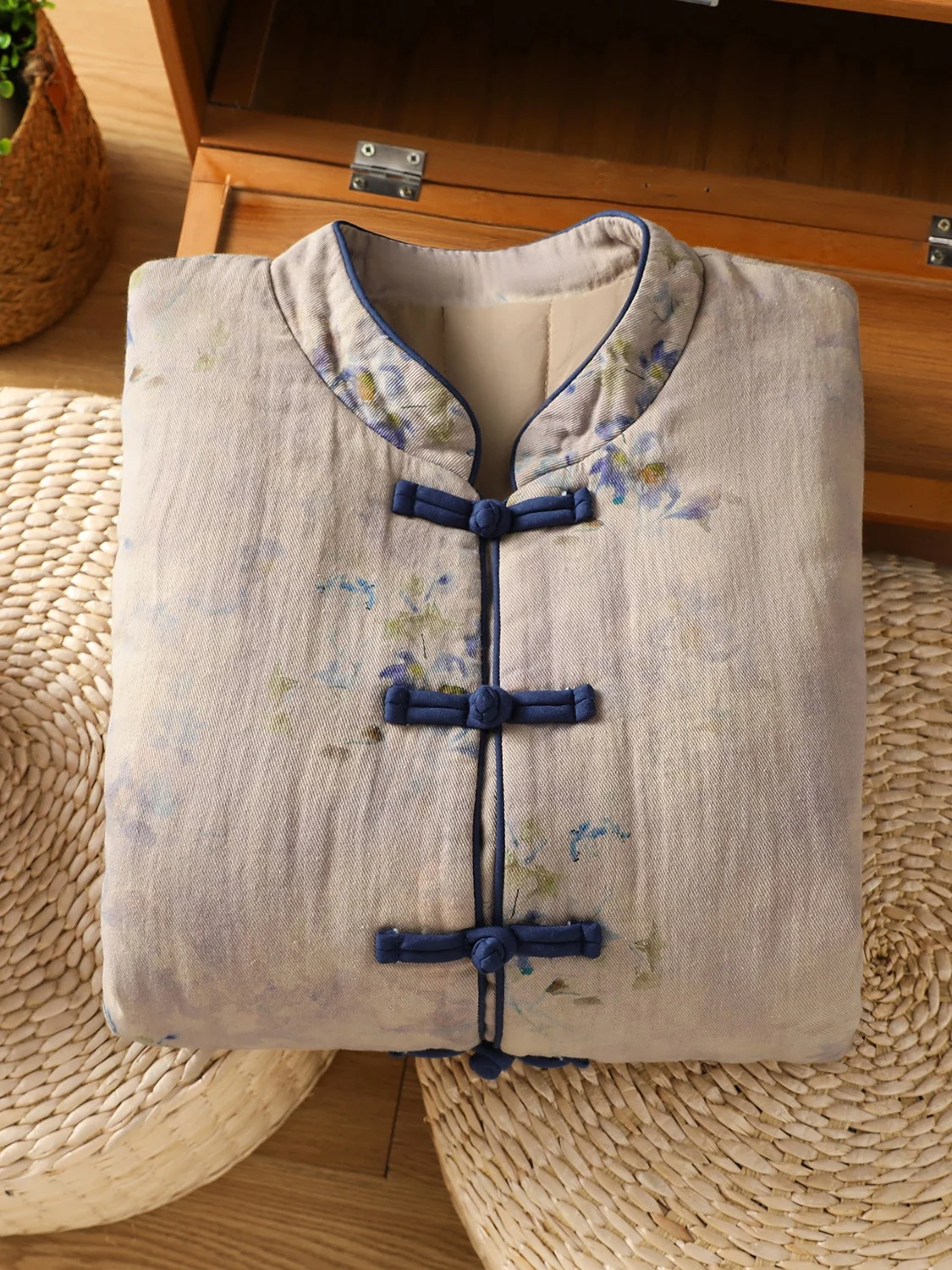 Thiened Cotton Jaet Colletto alla coreana da donna Bottoni Stampa frontale Capispalla caldo Autunno Inverno Nuovo Sle Retro Vestibilità ampia Lunga S...