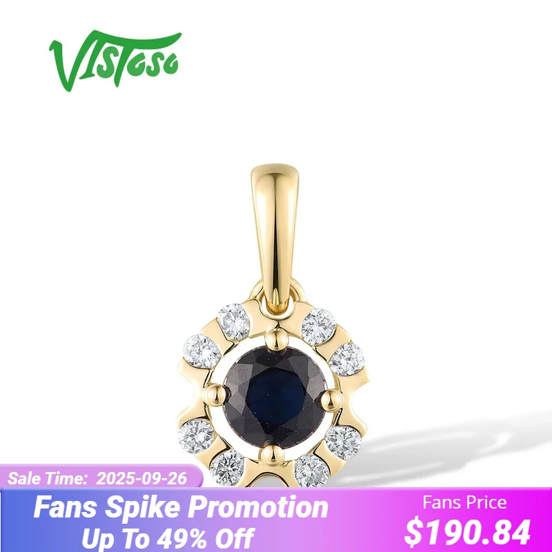 

VISTOSO Pure 14K 585 Yellow Gold Pendant For Women Sparkling Diamonds Blue Sapphire Delicate Birthday Gifts Fine Jewelry