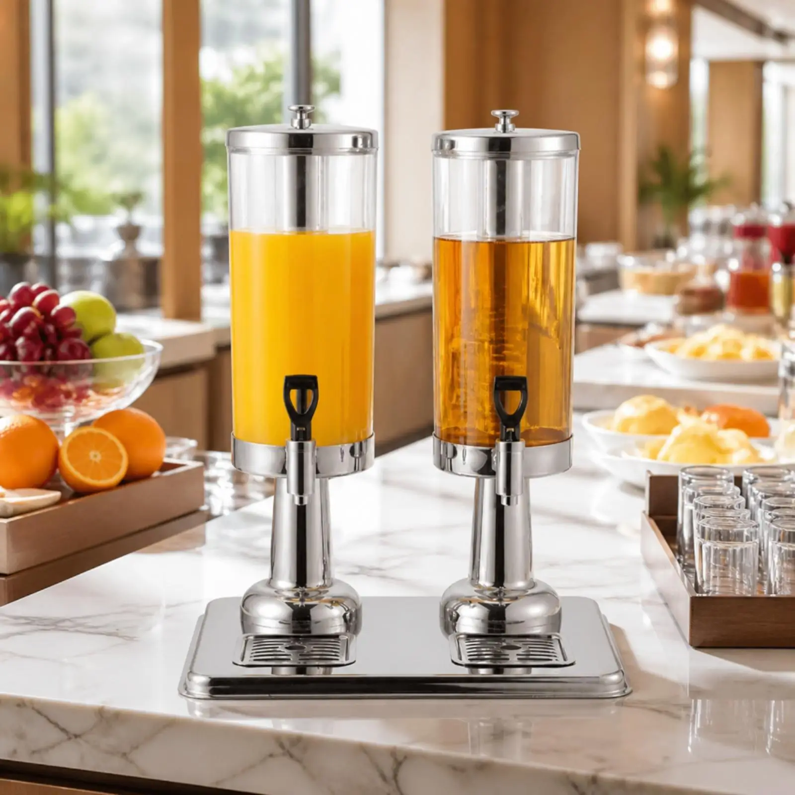 Countertop Drink Machine with Faucet for Alcoholic and Non Alcoholic Beverages at Bars Featuring Stainless Steel Build and Tray