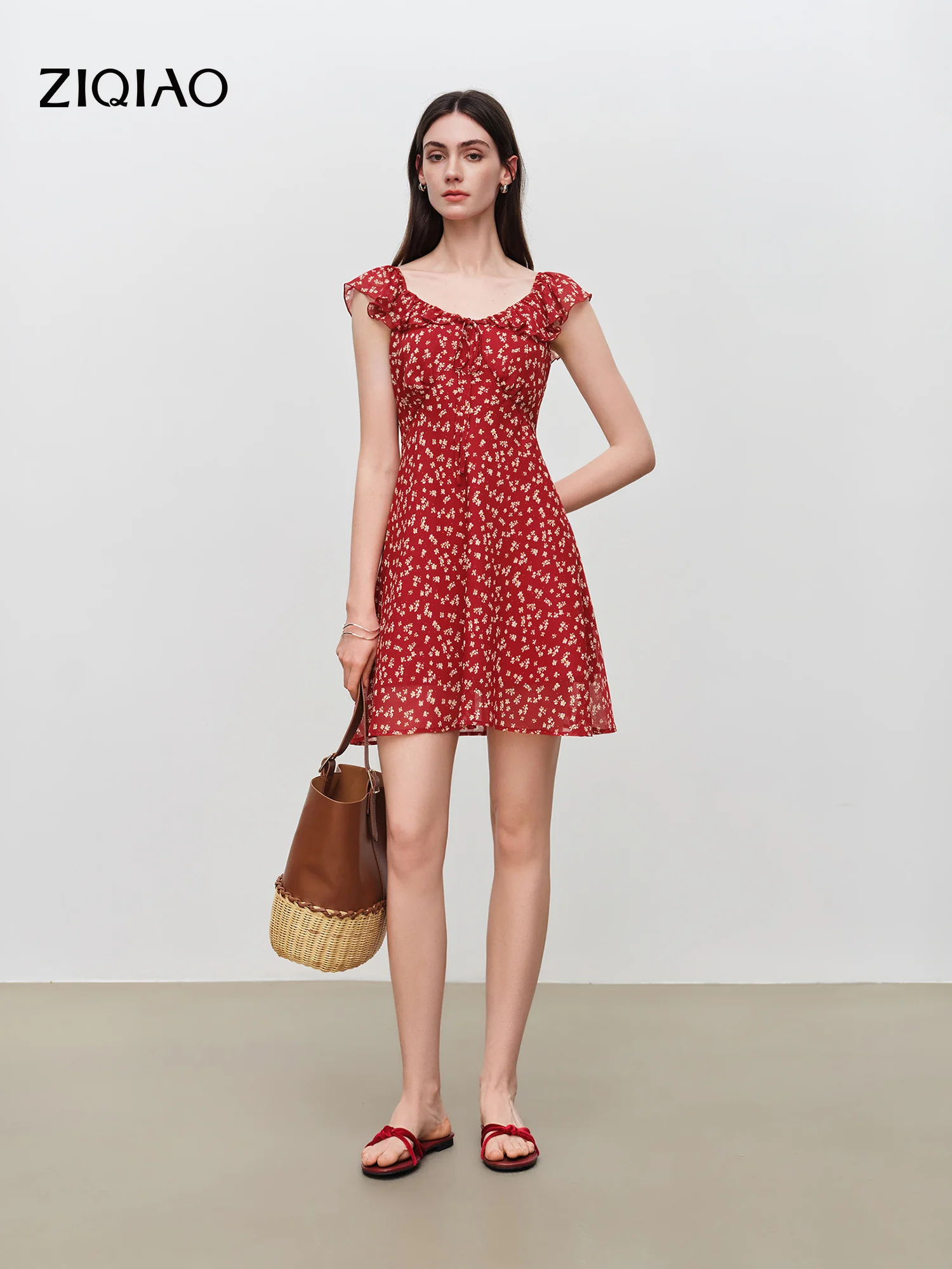

ZIQIAO 2026 Summer Women‘s Floral Lace Peter Pan Collar A-Line Mini Dress Tie-Waist Ruffled Hem Swing Dress Coquette Cottagecore