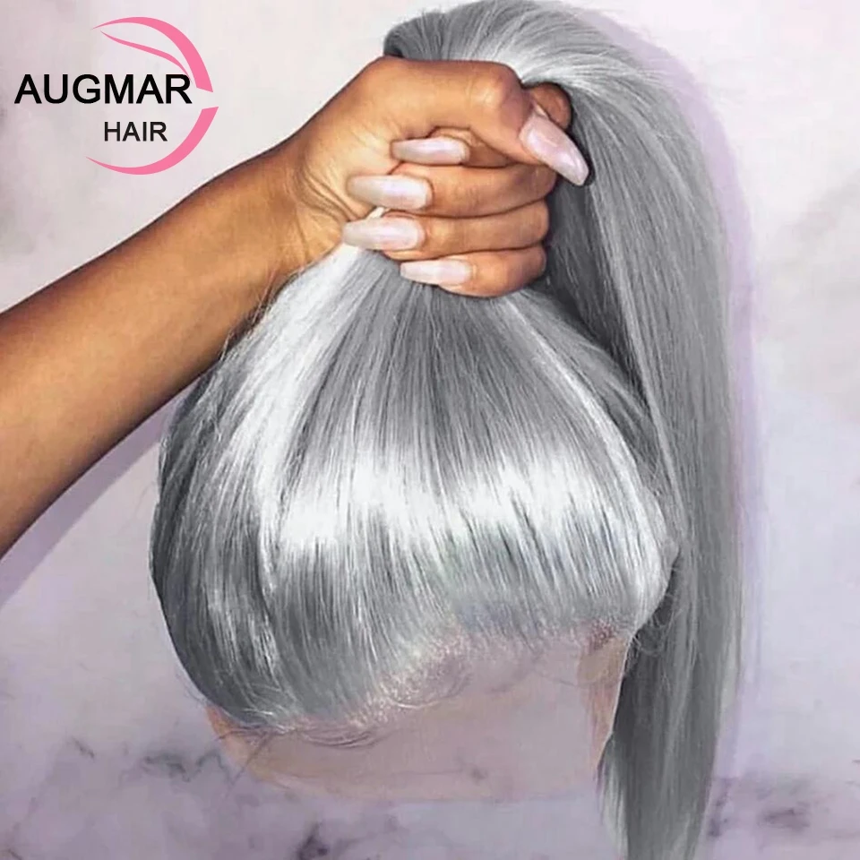 Grey 360 13x6 HD koronkowa peruka frontalna wstępnie oskubane proste koronkowe peruki z przodu ludzkie włosy 13x4 szare koronki z przodu ludzkie włosy peruki dla kobiet