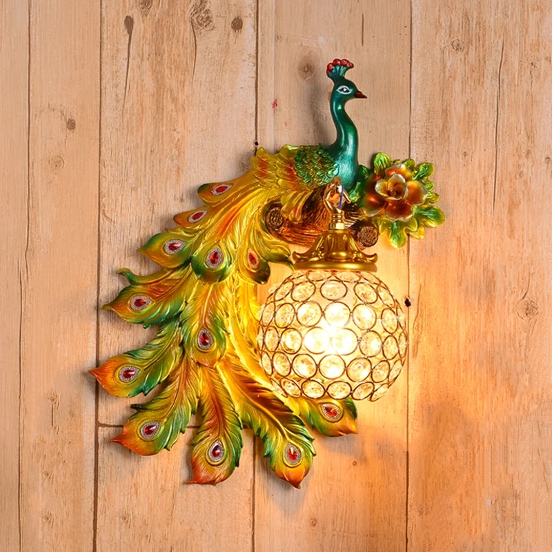 Nordic Retro Peacock Wall Lamps Creative Living Room Decor TV Wall Hallway Art Wall Lamp Decorative Lights LED Wall Sconce Light