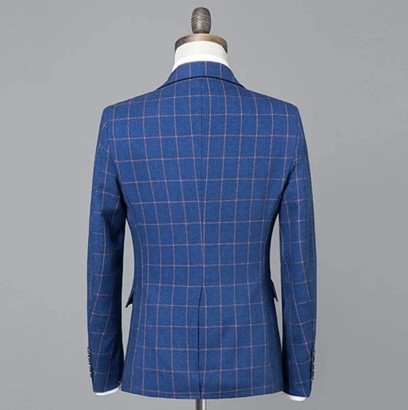 Man (Blazer + Vest + Trousers) Italian Style Fashion Business Elegant Gentleman Plaid Slim Casual Formal Suit Piece