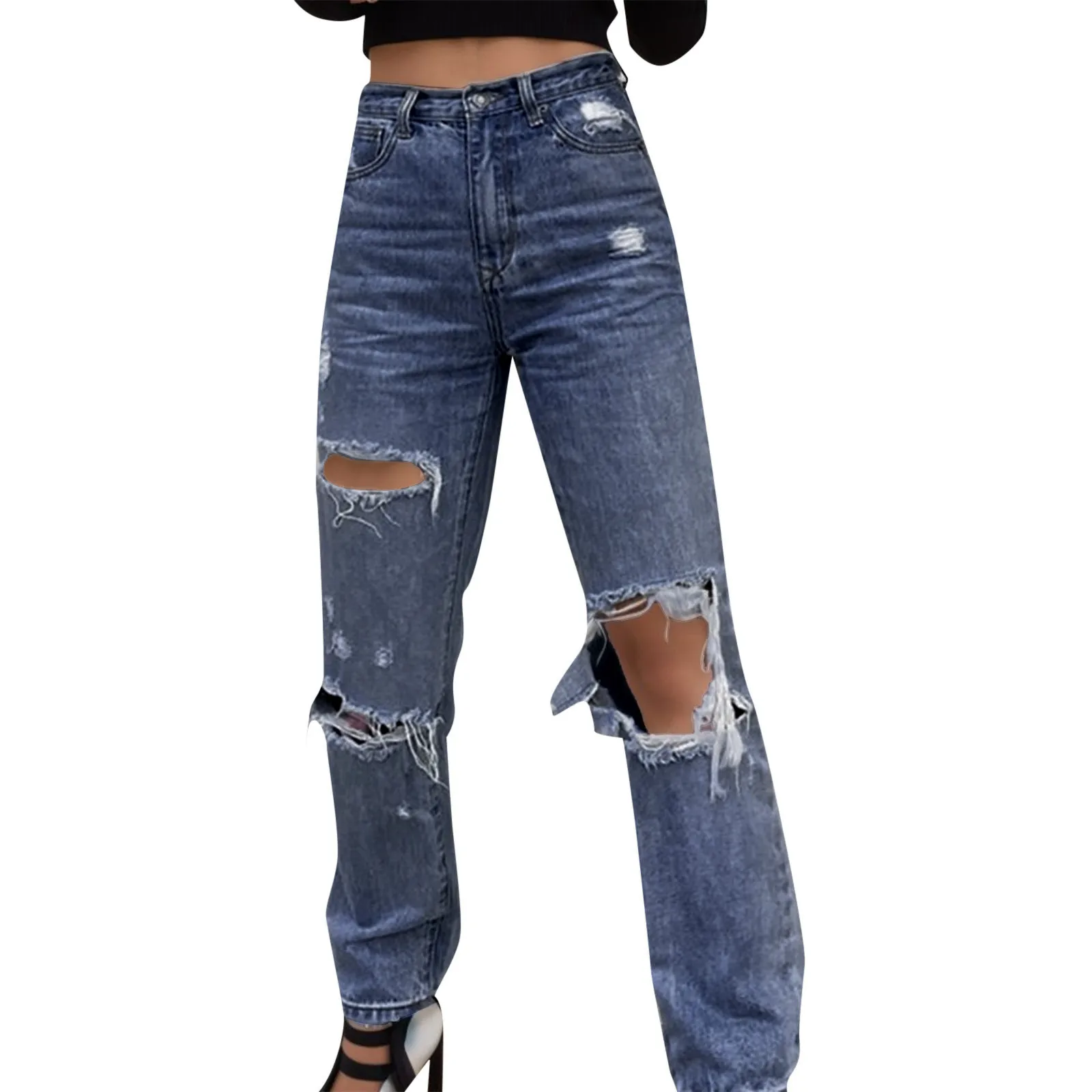 Women's Y2k Jeans Ladies Streetwear Straight Pants Ripped Jeans Mid Waist Loose Wide Leg Pants Summer High Street Cargo Pants