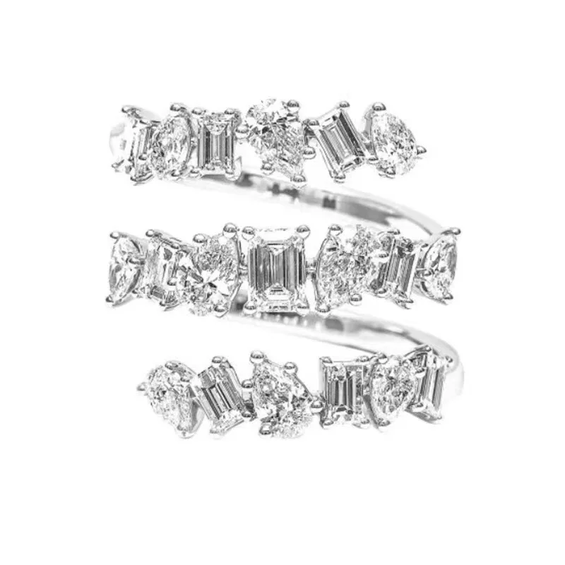 Huitan Irregular CZ Rings for Women Fashionable Unique Three-layer Finger Accessories Graceful Chic Gentle Wedding Band Jewelry