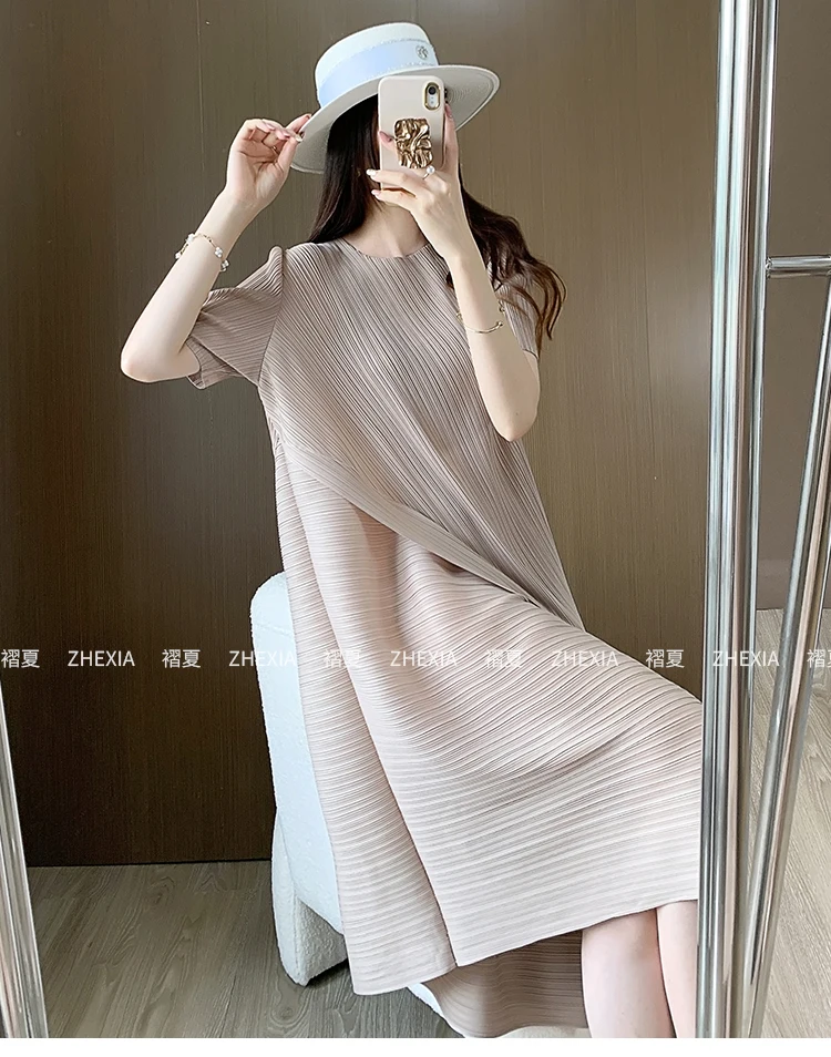 Miyake Gefaltetes Patchwork-Kleid für Damen, Sommer 2024, Neues Einzigartiges Design mit Schlankem und Lockerem Stil, Maxi-Kleid – Detail 14