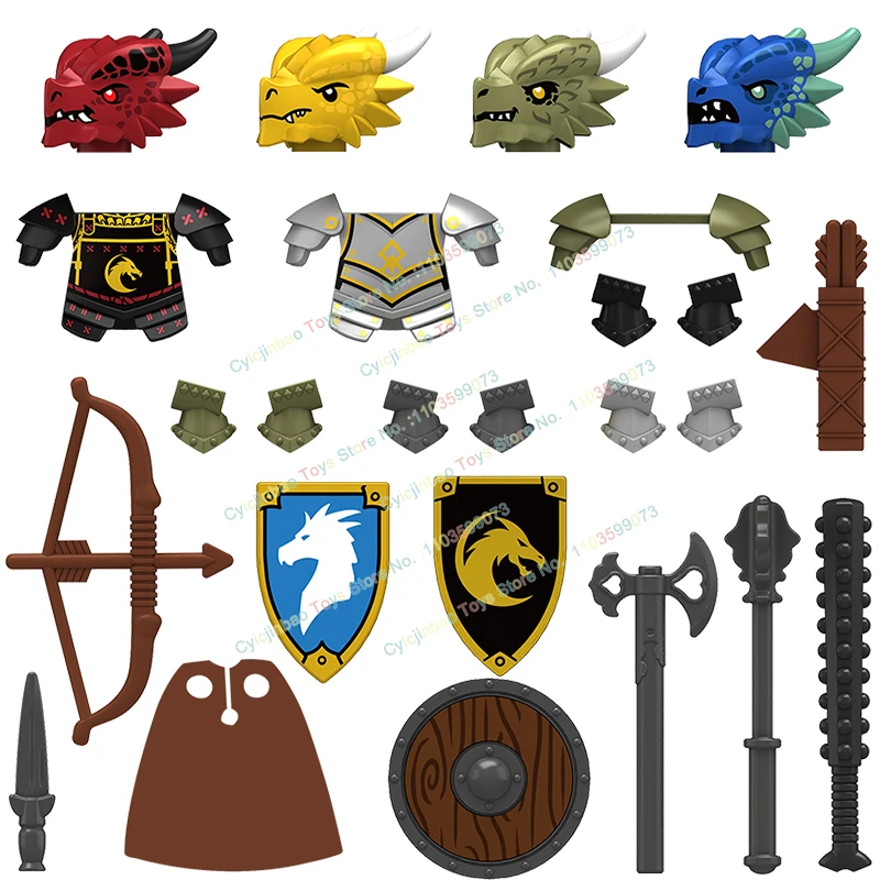 Medieval Castle Undead Dragon Knight Building Block Movie Mini Figures Accessories Armor Shield Army Bricks Toys Gifts N833-836