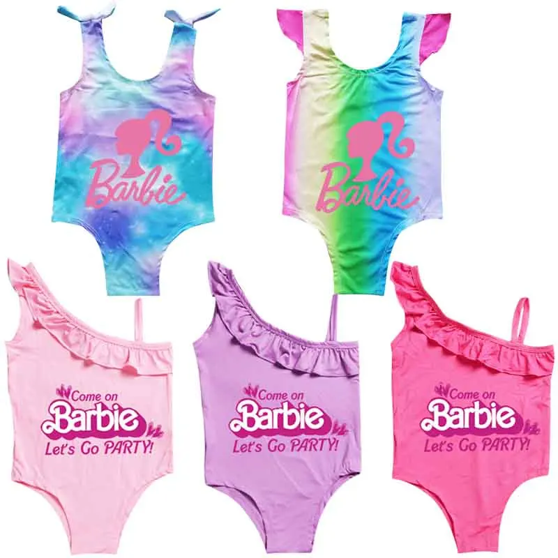 Children Summer Beach Bikini Swimwear Barbie Cartoon Cute  Kids Baby Girls Bathing Swimming One Piece Swimsuit 2-10 Years