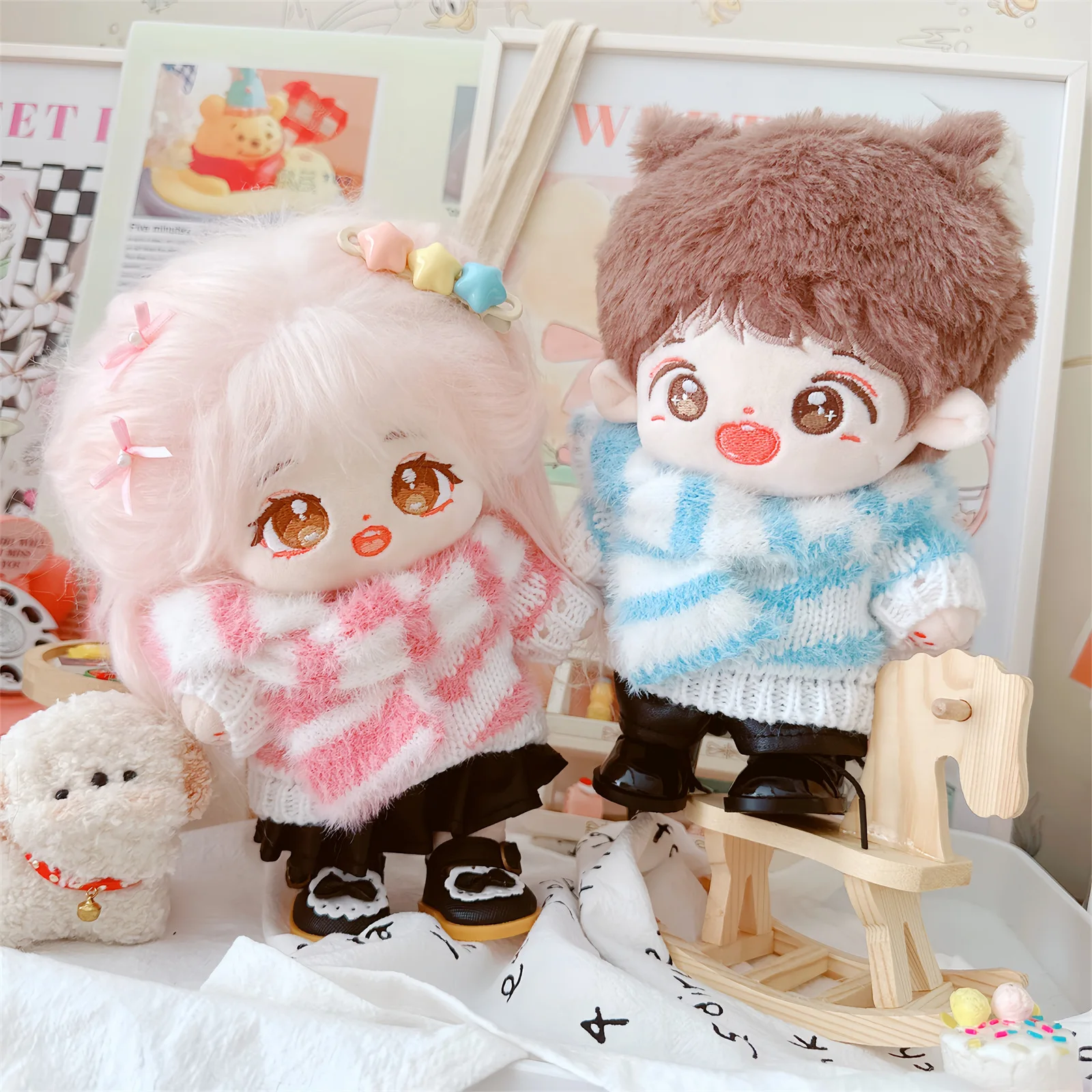 20cm Cute Idol Plush Doll Wear Fluffy Sweater Scarf Shoes Clothes Set Kawaii No Attribute Stuffed Cotton Naked Dolls Soft Toys