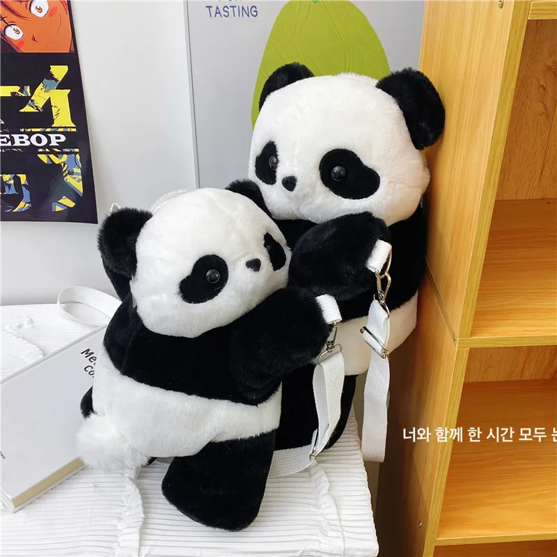 2024 New Fashion Panda Backpack Fresh Sweet Cute Cartoon Plush Toy Bag Symulacja plecaka z poduszką