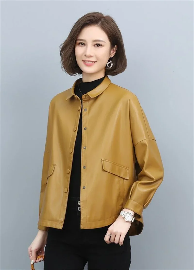 High Quality Lady Leather Clothes 2023 Spring Autumn New Leather Coat Women\'s Motorcycle PU Pi Jacket Outerwear Female Tops