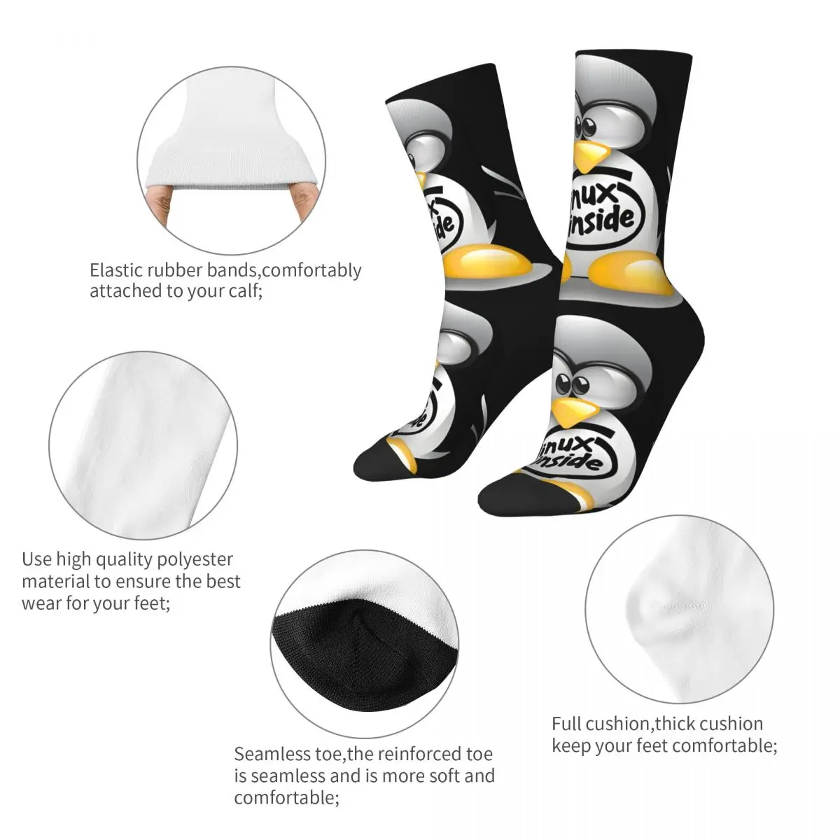 Happy Funny Little Men's Socks Retro Harajuku L-Linux Tux Mascot Hip Hop Novelty Pattern Crew Crazy Sock Gift Printed