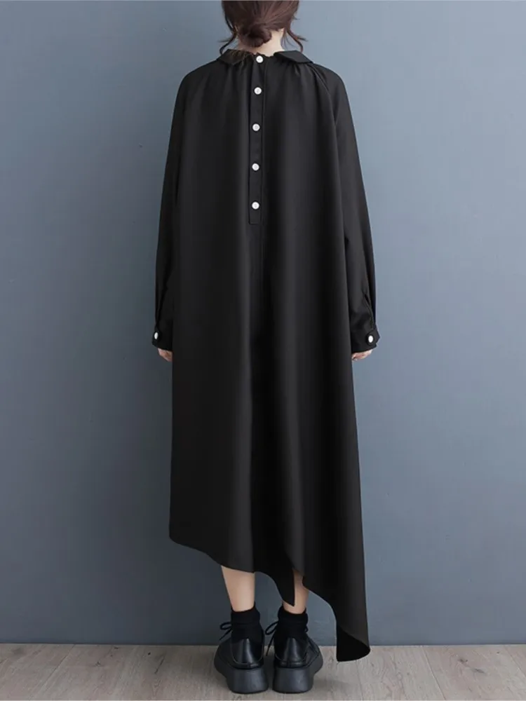 Oversized Spring New Long Dress Women Long Sleeve Casual Loose Irregular Pleated Ladies Dresses A-Line Fashion Black Woman Dress