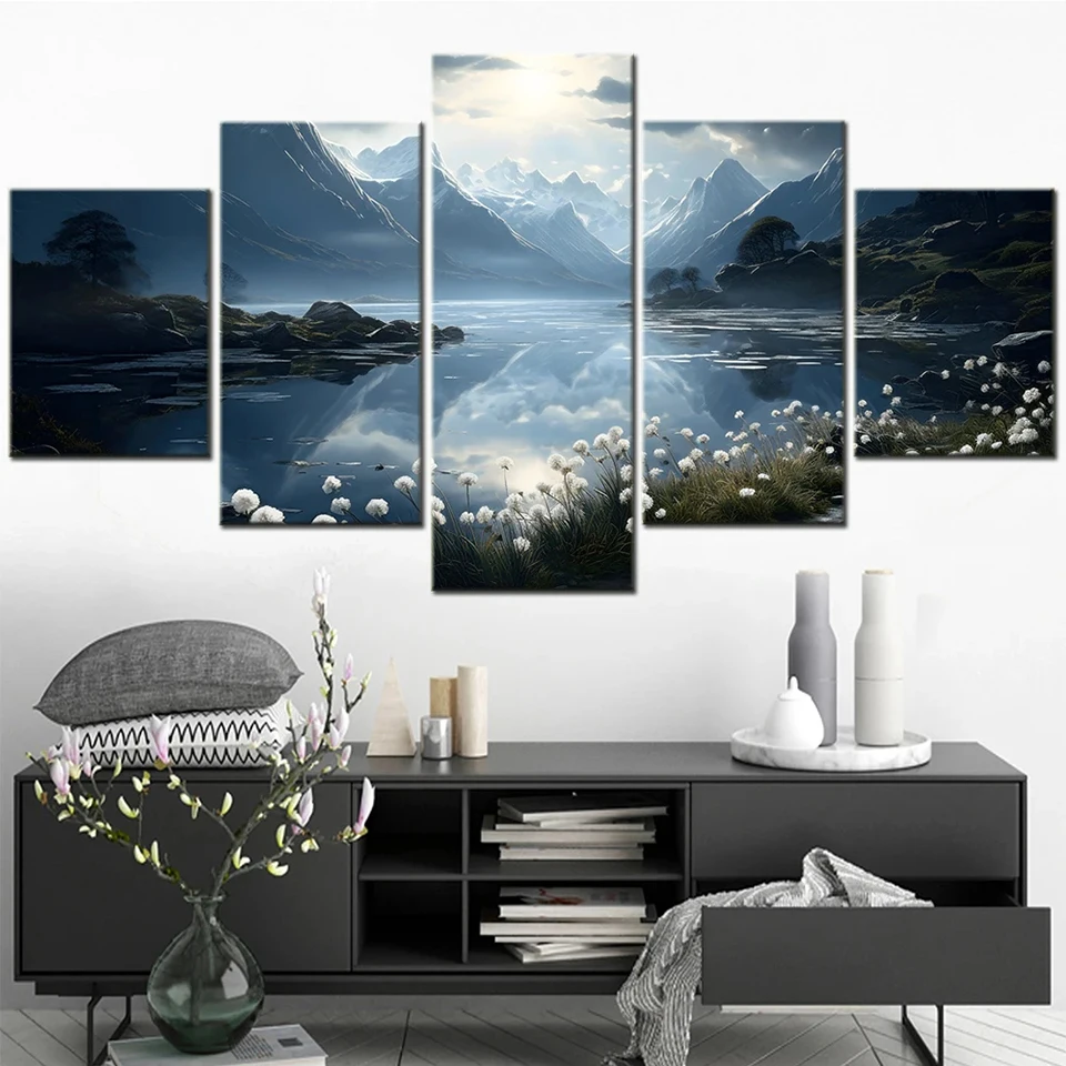 5-piece Mountain Lake Moonlight natural scenery 5D DIY full square/round diamond painting embroidery Mosaic home decoration 001