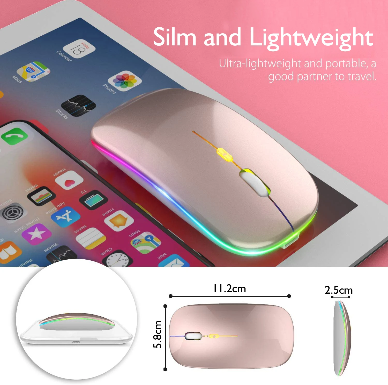 

Tablet Phone Computer Bluetooth Wireless Mouse Charging Luminous 2.4G USB Wireless Mouse Portable Mouse