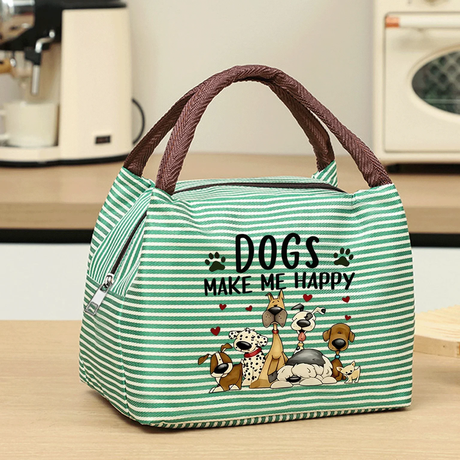 Puppy Heart Paw Print Striped Tote Bag Commuting, Beach Vacation, Home Care, And Outdoor Picnics Tote Bag