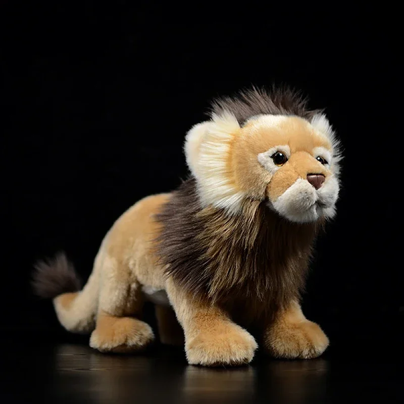 

28cm Simulation Standing Lion Stuffed Plush Toy Brown Real Life Doll African Lion Soft Animal Model For Kids Child Boys Gift