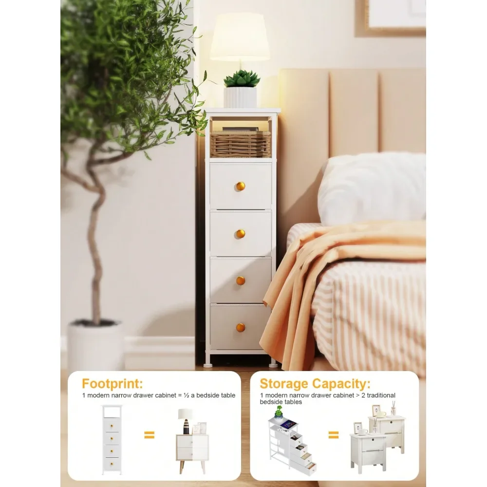 

Nightstand Set Of, End Table Bedroom, Small 4 Fabric Drawer Nightstand, Thin Couch Side End Table, Skinny Bedside Table Small S
