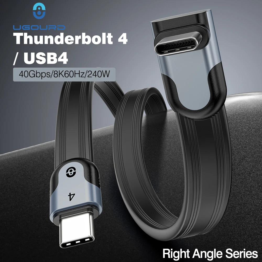 UGOURD Rechtwinkliges Thunderbolt4 USB4 Typ-C-Kabel 90-Grad-Winkel 8K 240W Schnellladung 40Gbps Datensynchronisation USB-Kabel Alle Richtungen