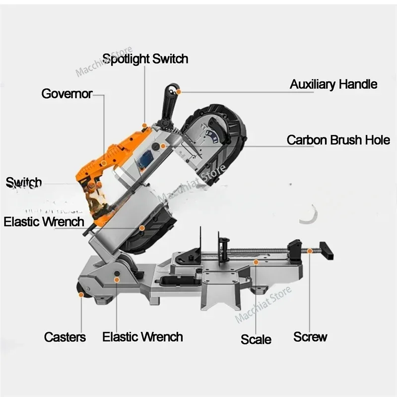 Portable Band , Handheld For Metal And Wood Cutting, 1100W Removable Base Saw