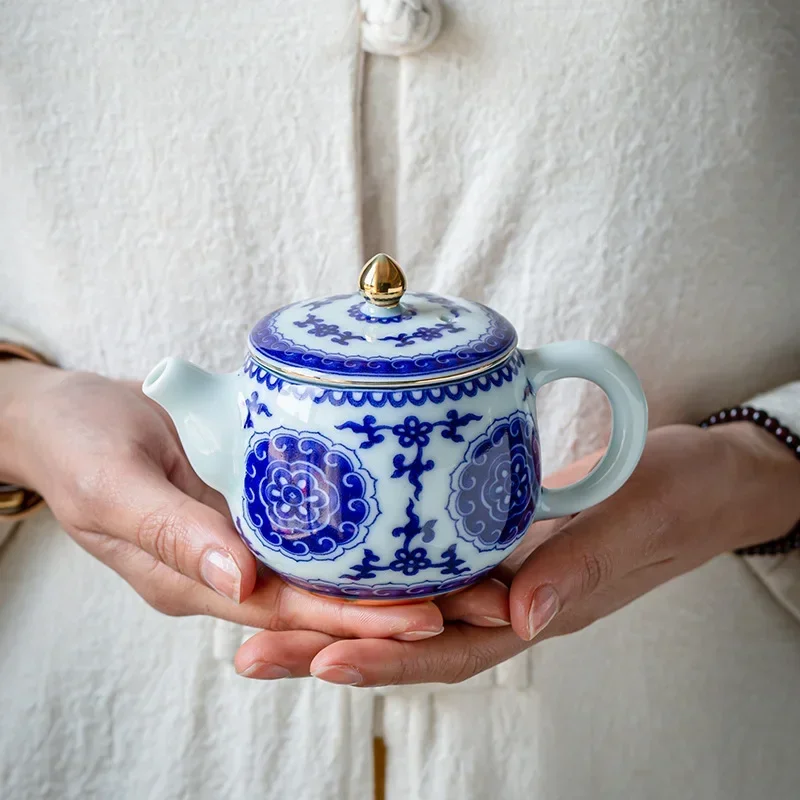 Teapot Ceramic Single Teapot Household Filter Small Number Manual Painting Golden Kung Fu Tea Set Celadon Teapot Tea Pot