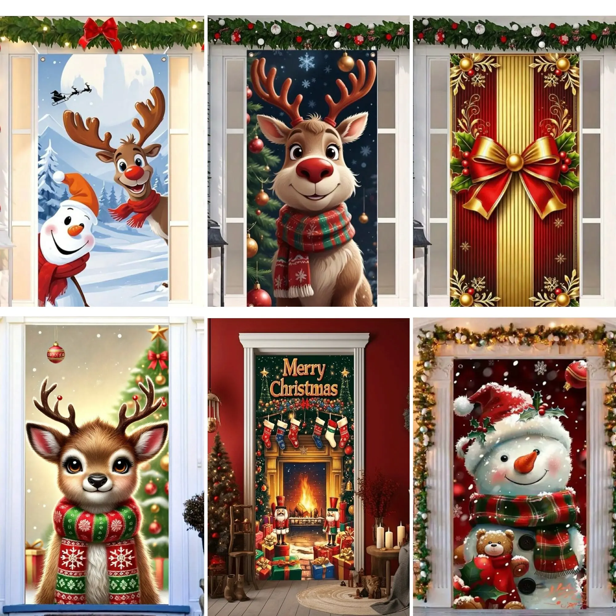 

Christmas door cover 90 * 180cm Santa Claus Christmas party home indoor and outdoor door frame porch vinyl decoration banner