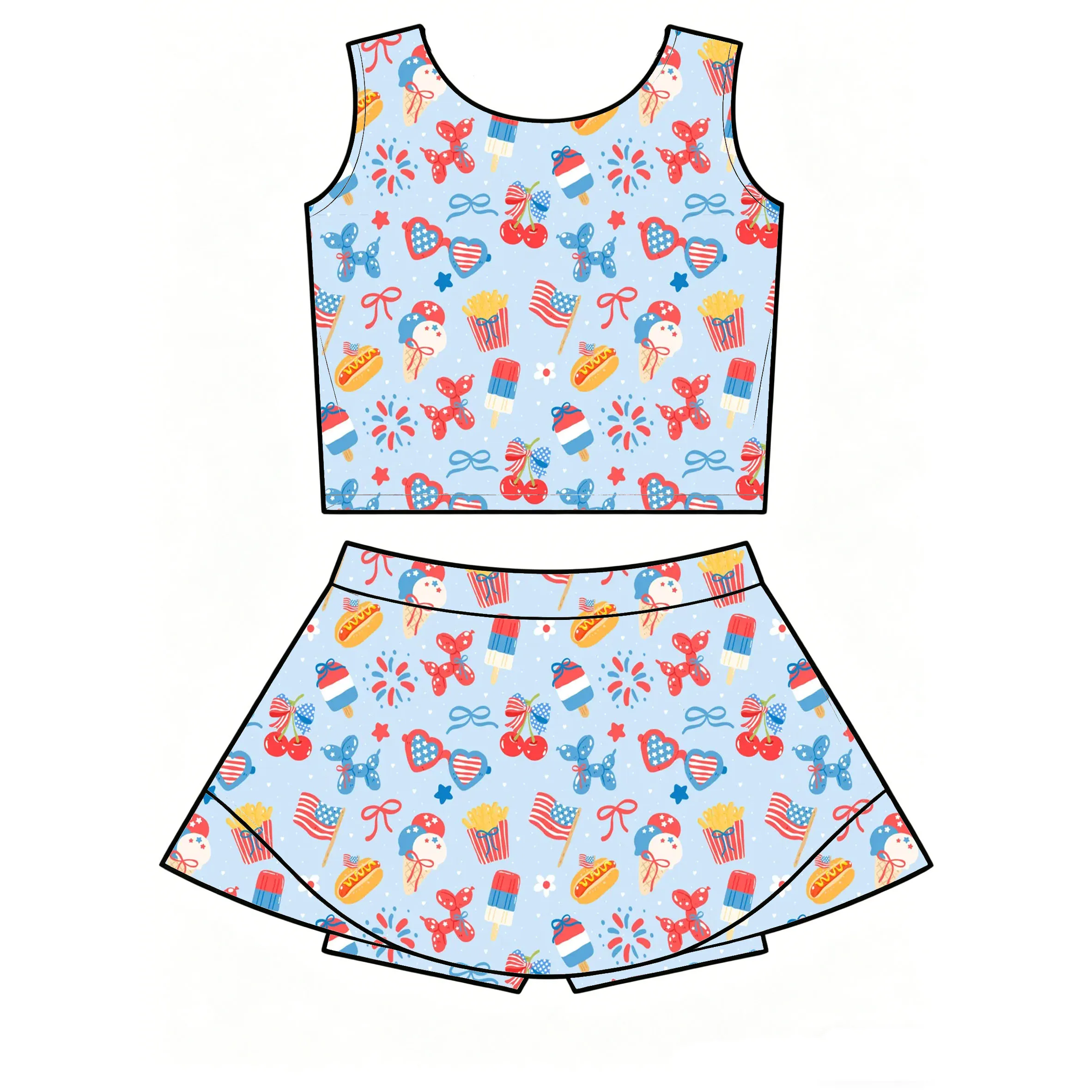 Boutique children's sets tank top with safety shorts short skirt July 4th Independence Day prints custom wholesale