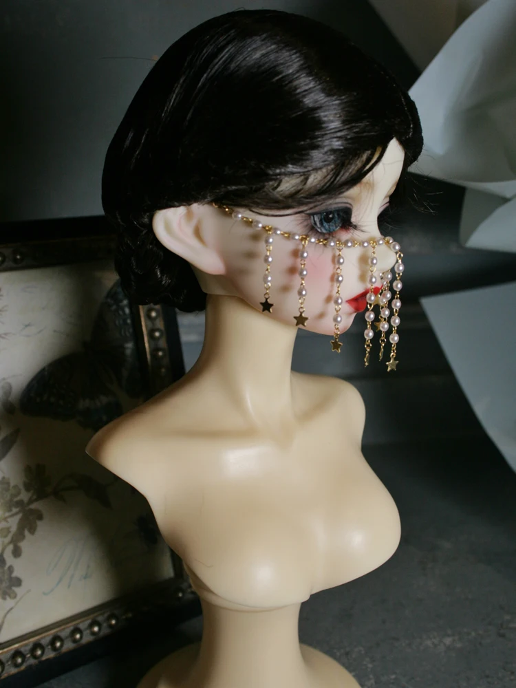 D10-A014 children toy BJD DD SD MSD 1/4 1/3 uncle doll's Accessoriess jewelry gold Tassel pearl face curtain customized mask 1pc